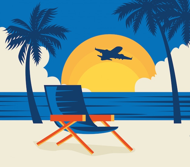 Travel illustration with chair in beach