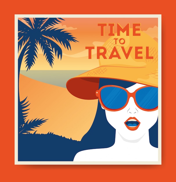 Free vector travel illustration with woman and beach