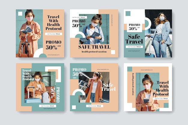 Free vector travel instagram post collection flat design