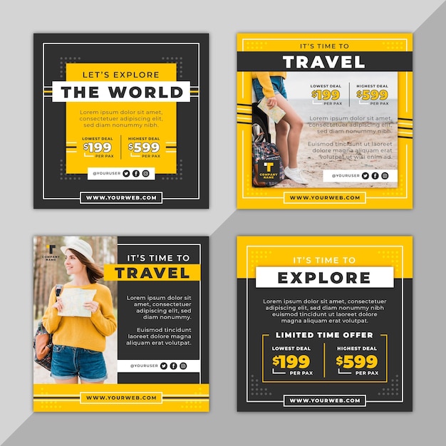 Free vector travel instagram post collection