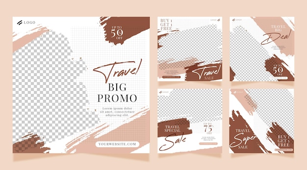 Free vector travel instagram posts with brush strokes