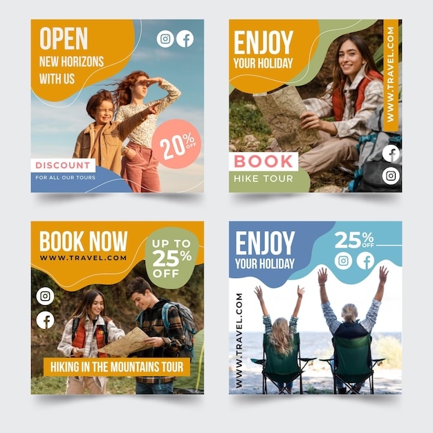 Vettore gratuito modello di raccolta di storie di instagram di viaggio