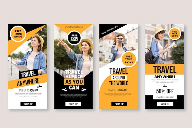 Vettore gratuito modello di raccolta di storie di instagram di viaggio