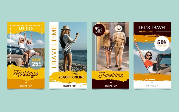 Travel instagram story collection with brush strokes