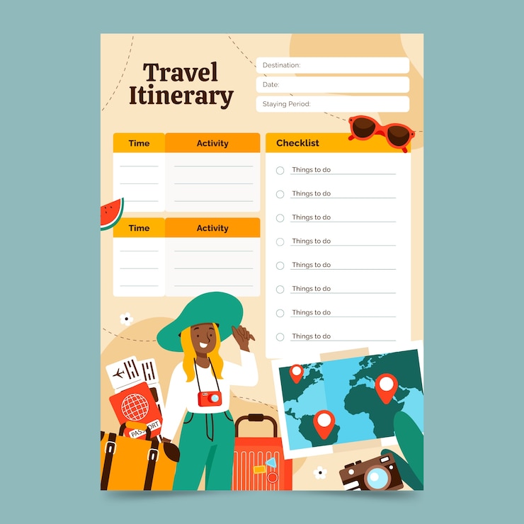 無料Vector 旅行日程表のデザイン テンプレート