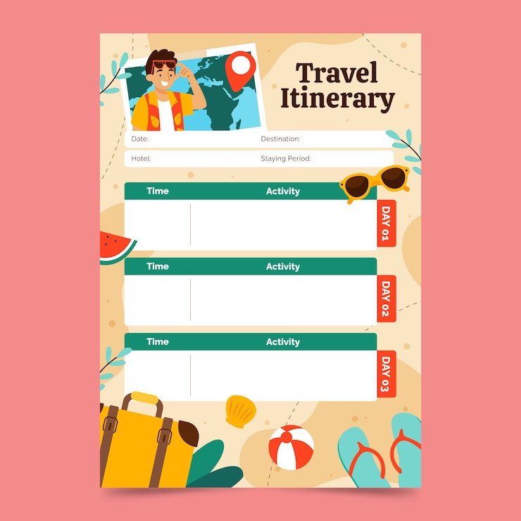 無料Vector 旅行日程表のデザイン テンプレート