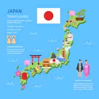 Vettore gratuito travel japan guide flat map poster