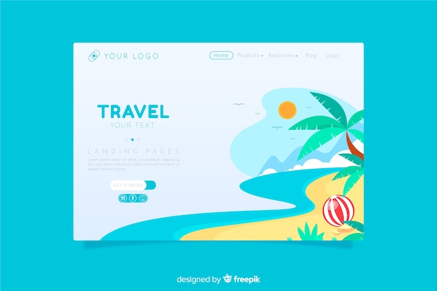 無料ベクター 旅行のランディングページのフラットスタイル