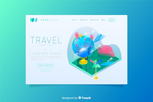 Free vector travel landing page isometric style