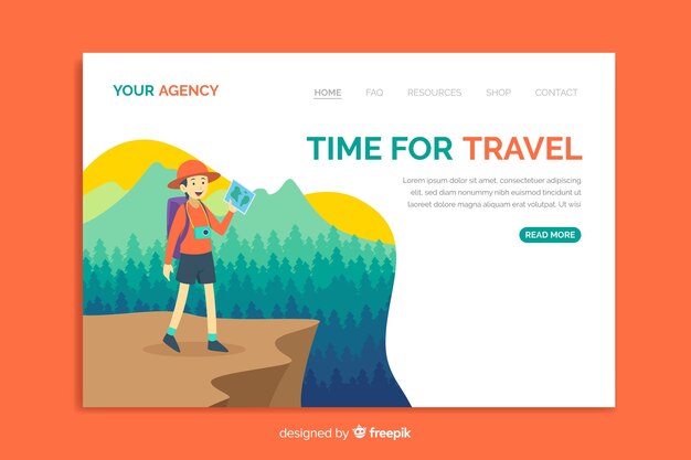 Travel landing page template with natural landscape