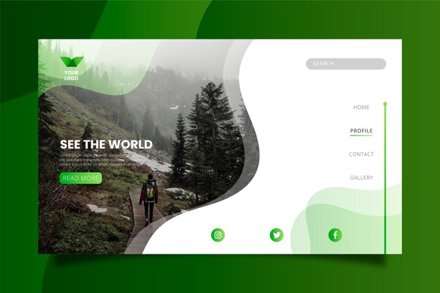 Travel landing page template with photo
