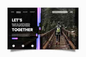 Vettore gratuito modello di pagina di destinazione di viaggio con foto