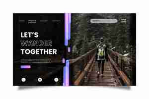 Бесплатное векторное изображение Шаблон целевой страницы путешествия с фотографией