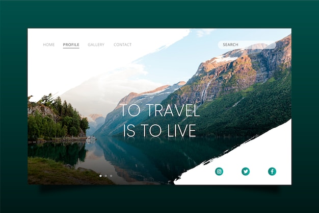 Free vector travel landing page template with photo