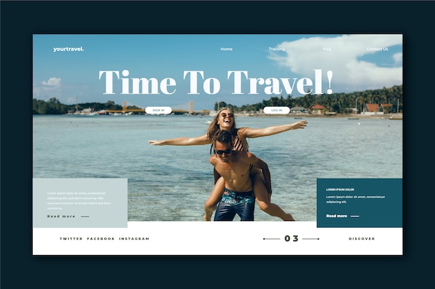 Free vector travel landing page template with photo