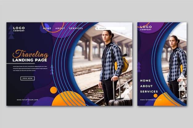 Travel landing page template with photo