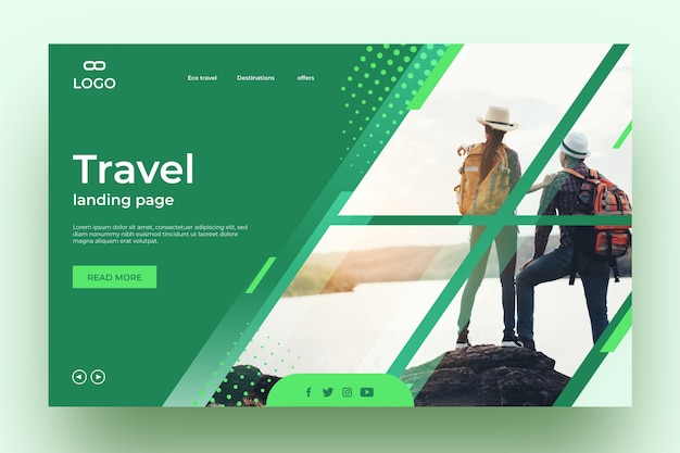 Free vector travel landing page template with photo