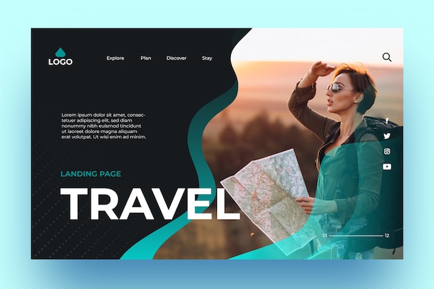 Travel landing page template with photo