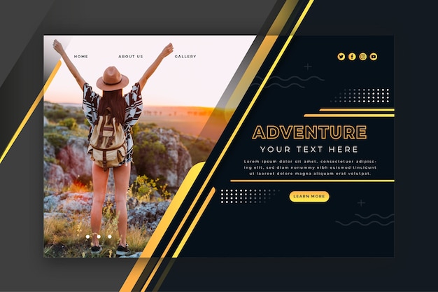 Free vector travel landing page template with photo