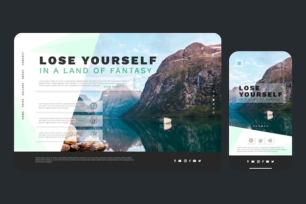 Free vector travel landing page template with photo