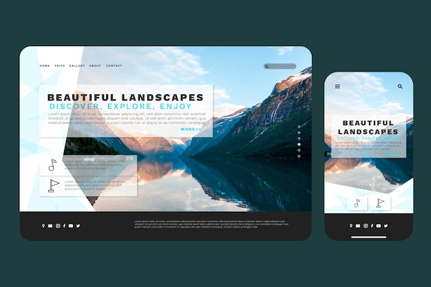 Free vector travel landing page template with photo