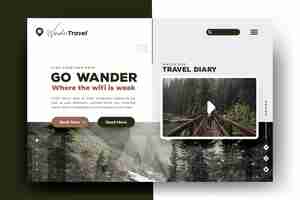 Vettore gratuito modello di pagina di destinazione di viaggio con foto