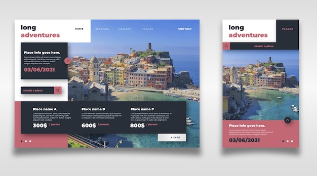 Travel landing page template with photo