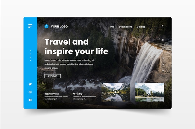 Travel landing page template with photo