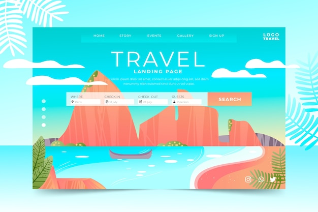 無料ベクター 旅行のランディングページテンプレート
