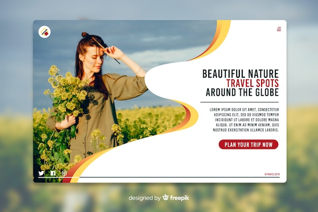 Travel landing page with image