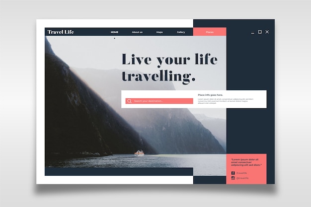 Free vector travel landing page with image