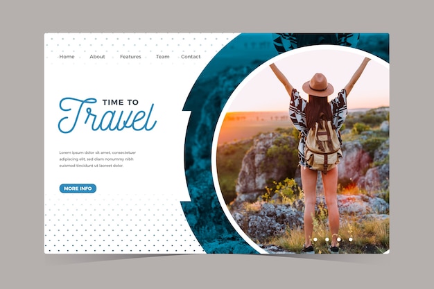 Free vector travel landing page with image