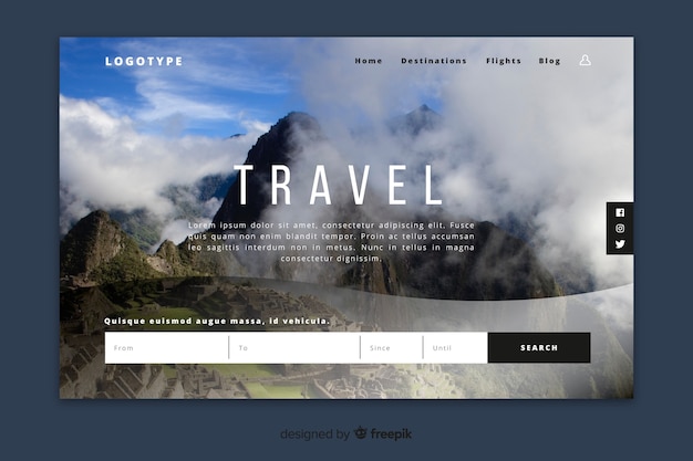Travel landing page with image