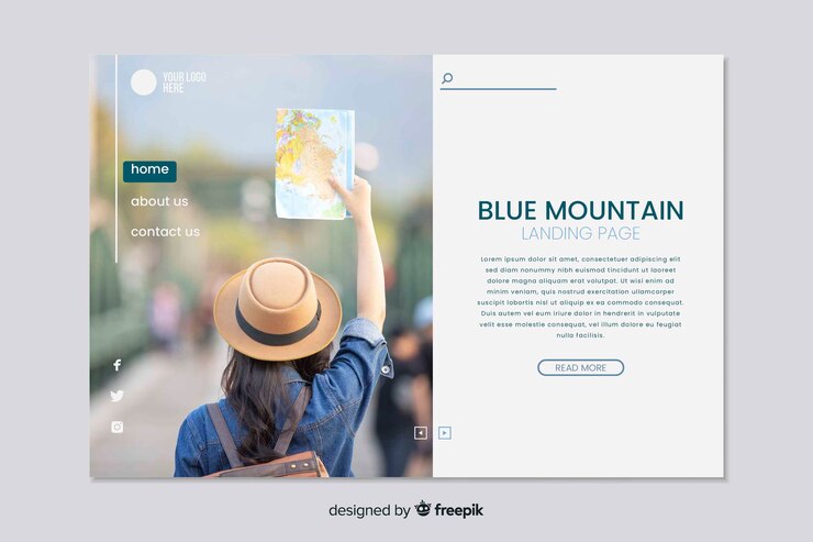 Free Vector travel landing page with photo online marketing