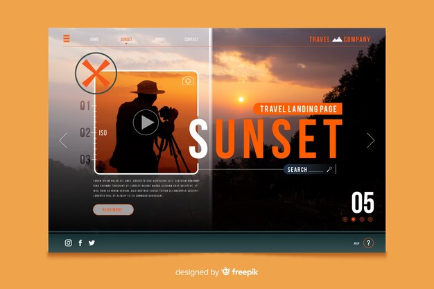 Free vector travel landing page with photo template