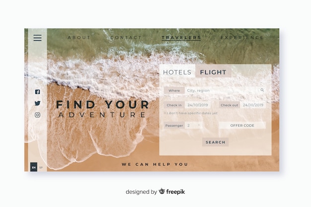 Free vector travel landing page with photo