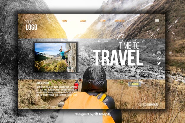 Travel landing page with photo