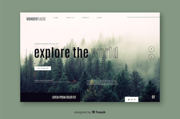 Free vector travel landing page with photo