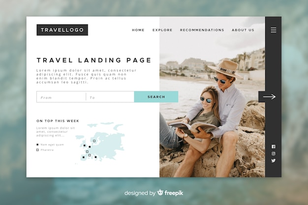 Free vector travel landing page with photo