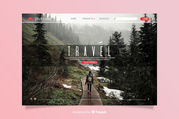 Free vector travel landing page with photo