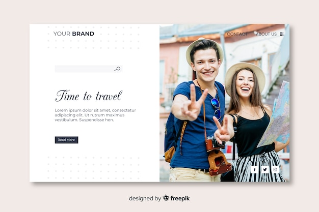 Free vector travel landing page with photo