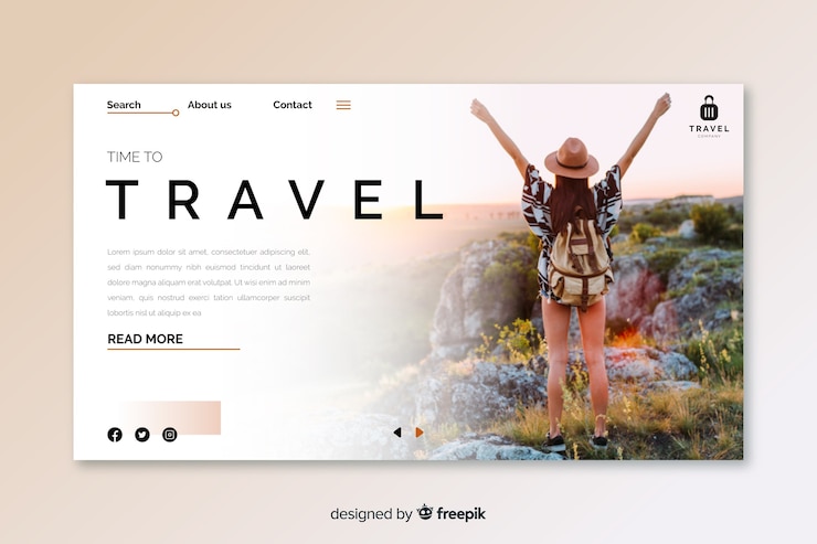 Free Vector travel landing page with photo