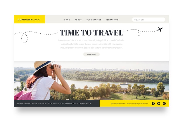 Free vector travel landing page with photo