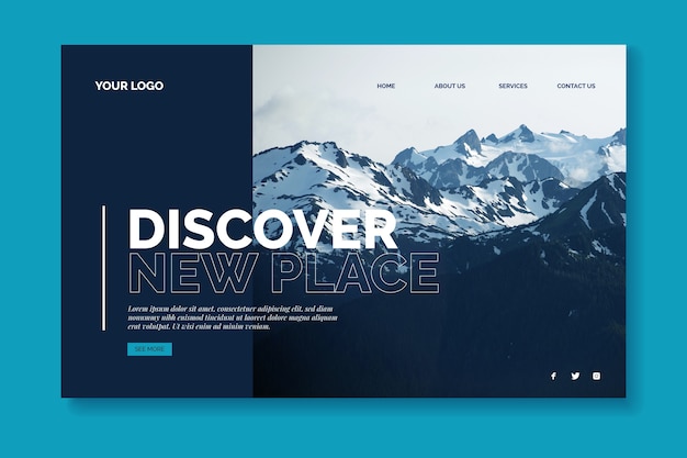 Free vector travel landing page with photo