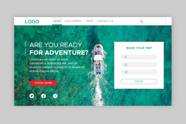 Travel landing page with photo