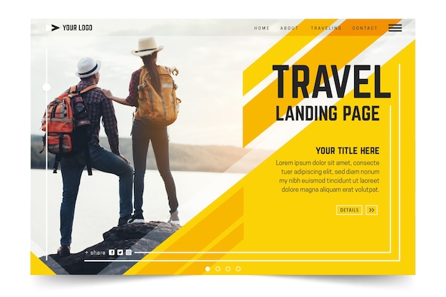 Free vector travel landing page with photo