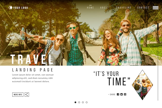 Free vector travel landing page with photo