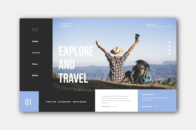 Free vector travel landing page with photo