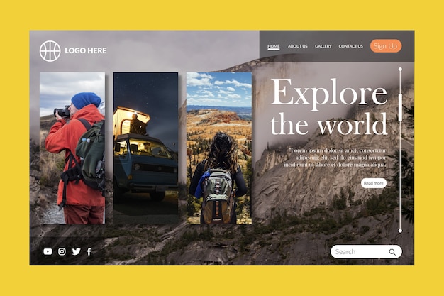 Free vector travel landing page with photo
