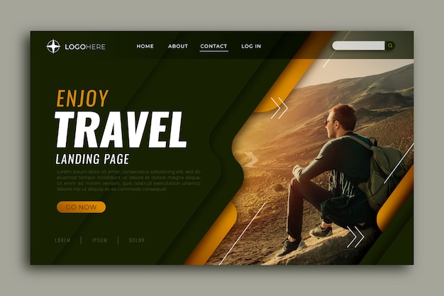 Free vector travel landing page with photo